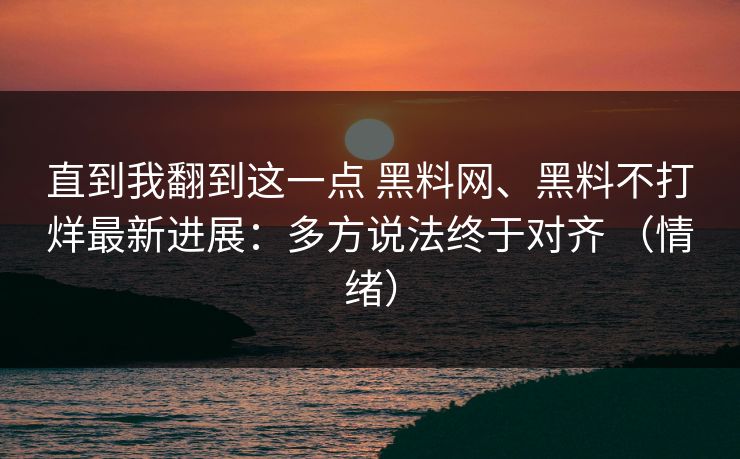 直到我翻到这一点 黑料网、黑料不打烊最新进展：多方说法终于对齐 （情绪）  第1张