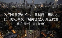 冷门但重要的细节：黑料网、黑料入口用核心事实，把关键放大 真正的重点在最后 （隐藏点）