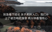 别急着下结论 关于黑料入口，我们补上了被忽略的背景 两分钟看懂核心