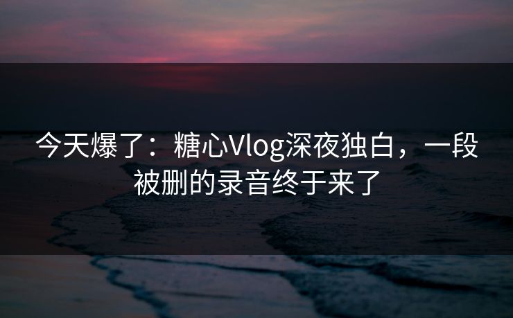 今天爆了：糖心Vlog深夜独白，一段被删的录音终于来了  第1张